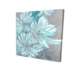 Three little abstract blue flowers - 12x12 Print on canvas