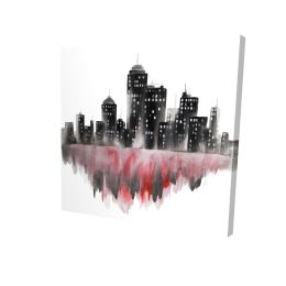 Red watercolor cityscape - 12x12 Print on canvas