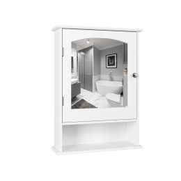 Bathroom Mirror Cabinet;  Wall Mounted Storage Cabinet With Single Door And Adjustable Shelves;  Home Decor Furniture;  White Finish