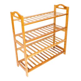 Bamboo Shoe Rack 4-Tier Entryway Shoe Shelf Storage Organizer for Home & Office Easy to Assemble Wood Color