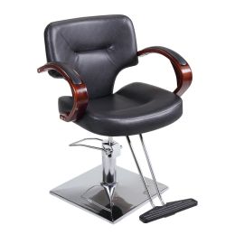 Classic 360-Degree Swiveling Hydraulic Barber Chair Hair Beauty Salon Equipment with Wood Armrest, Adjustable Height, Black XH