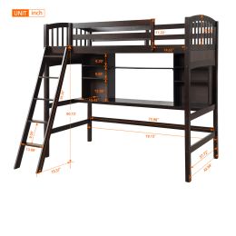 Twin size Loft Bed with Storage Shelves; Desk and Ladder; Espresso(OLD SKU :LP000140PAA)
