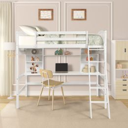 Twin size Loft Bed with Storage Shelves; Desk and Ladder; White(OLD SKU :LP000140KAA)