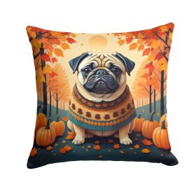 Fawn Pug Fall Throw Pillow Machine Washable, Indoor Outdoor Decorative Pillow for Couch, Bed or Patio, 14Hx14W