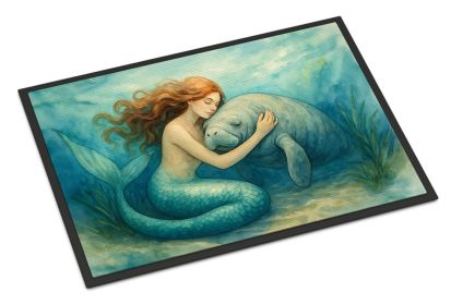 Mermaid and Manatee Doormat Front Door Mat Indoor Outdoor Rugs for Entryway, Non Slip Washable Low Pile, 24H X 36W