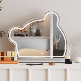 Bear LED Vanity Makeup Mirror Cute With Light Strip Touch Sensor Color Adjustable White Metal Removable Cosmetic (Option: 1pc)