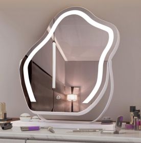 Vanity Makeup Cloud LED Mirror With Lights Strip Smart Control Wall Mount Decor Glass Hanging Removable (Color: White)