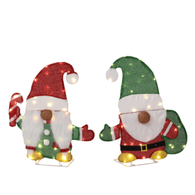Set Of 2 Lighted Gnome And Candy Cane Christmas Decorations, Pre-lit 2D Holiday Decor With 80 Warm White LED Lights For Xmas Outdoor Indoor Decor (Option: 2pcs)