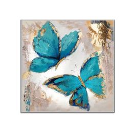 100% Handmade Abstract Oil Painting Top Selling Wall Art Modern Minimalist Blue Color Butterfly Picture Canvas Home Decor For Living Room No Frame (size: 90x90cm)