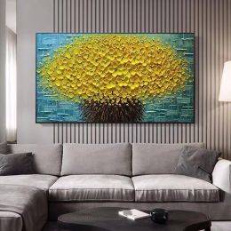 Modern Hand Painted Abstract Large Golden Tree Flower 3d Oil Painting On Canvas Home Decor Wall Art Picture For Living Room No Frame (size: 50x100cm)