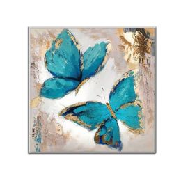 100% Handmade Abstract Oil Painting Top Selling Wall Art Modern Minimalist Blue Color Butterfly Picture Canvas Home Decor For Living Room No Frame (size: 60x60cm)