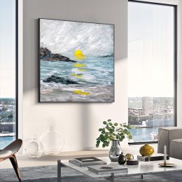 Abstract Golden White Flowers Hand Painted Oil Painting On Canvas Art Wall Pictures Painting For Living Room Home Decor Gift (size: 120x120cm)