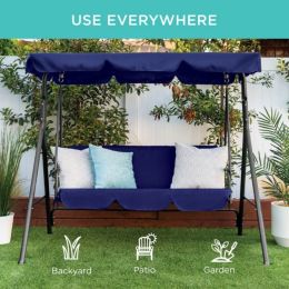 2-Person Outdoor Large Convertible Canopy Swing Glider Lounge Chair with Removable Cushions (Color: Blue)