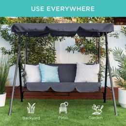 2-Person Outdoor Large Convertible Canopy Swing Glider Lounge Chair with Removable Cushions (Color: Gray)