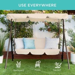 2-Person Outdoor Large Convertible Canopy Swing Glider Lounge Chair with Removable Cushions (Color: Beige)