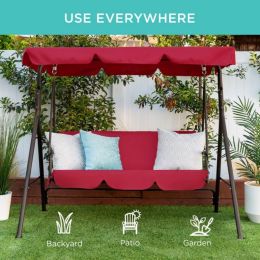 2-Person Outdoor Large Convertible Canopy Swing Glider Lounge Chair with Removable Cushions (Color: Burgundy)