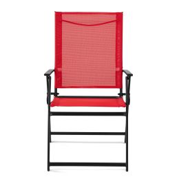 2pcs Outdoor Patio Steel Sling Folding Chairs (Color: Red)