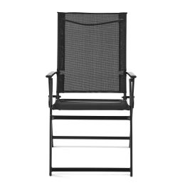 2pcs Outdoor Patio Steel Sling Folding Chairs (Color: Black)