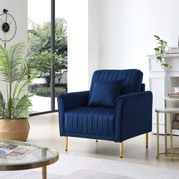 Modern  Velvet Accent Chair Upholstered Living Room Arm Chairs Comfy Single Sofa Chair (Color: Blue)