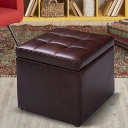 16 Inch Ottoman Pouffe Storage Box Lounge Seat Footstools (Color: BROWN)