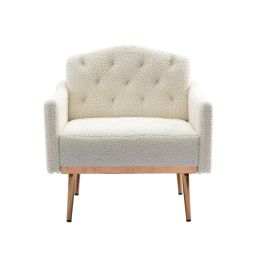 Accent Chair ,leisure single sofa with Rose Golden feet (Color: White Teddy)