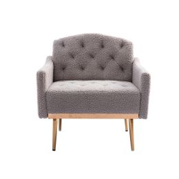 Accent Chair ,leisure single sofa with Rose Golden feet (Color: Grey Teddy)