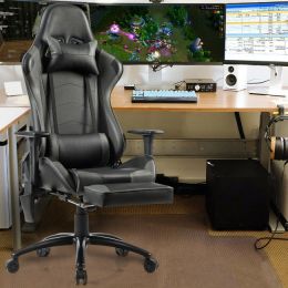 Ergonomic High Back PU Leather Massage Gaming Chair (Color: Gray)