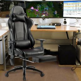 Ergonomic High Back PU Leather Massage Gaming Chair (Color: Black)