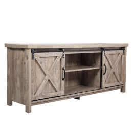 Modern Farmhouse Barn Wood Stand tv cabinet with Cabinet Doors TV's up ,Storage Cabinet Doors and Shelves, Entertainment Cente XH (Color: As Picture)