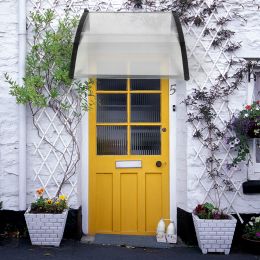 40"x40" Back Door Canopy Polycarbonate Window Door Awning Outdoor Patio Shelter (Color: Gray)