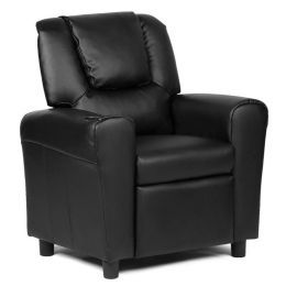 Children PU Leather Recliner Chair with Front Footrest (Color: Black)