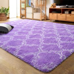 Indoor Rectangle Geometric Contemporary Area Rugs For Living Room Bedroom Plush Carpet; 5'x8' (Color: Purple)