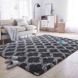 Indoor Rectangle Geometric Contemporary Area Rugs For Living Room Bedroom Plush Carpet; 5'x8' (Color: Dark Gray)