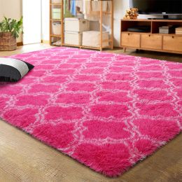 Indoor Rectangle Geometric Contemporary Area Rugs For Living Room Bedroom Plush Carpet; 5'x8' (Color: Hot Pink)