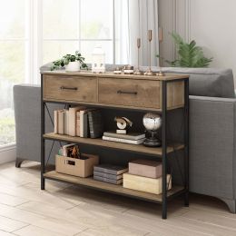 Console Table with Drawers; Rustic Hallway Table with Storage Shelves; Narrow Sofa Entryway Table for Living Room (Color: White)