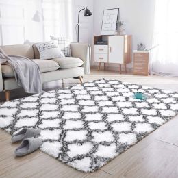 Indoor Rectangle Geometric Contemporary Area Rugs For Living Room Bedroom Plush Carpet; 5'x8' (Color: White)