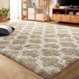 Indoor Rectangle Geometric Contemporary Area Rugs For Living Room Bedroom Plush Carpet; 5'x8' (Color: Beige)
