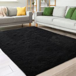 Area Rugs for Living Room; 8x10 Large Area Rug Soft Fluffy Rugs for Bedroom Kids Room Home Decor Carpet (Color: Black)