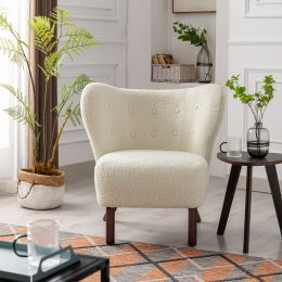 Tufted Side Chair with Solid Wood Legs for Living Room Bedroom (Color: Cream)