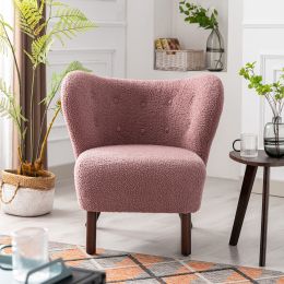 Tufted Side Chair with Solid Wood Legs for Living Room Bedroom (Color: Blush)