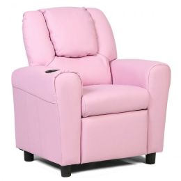 Children PU Leather Recliner Chair with Front Footrest (Color: Pink)