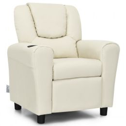 Children PU Leather Recliner Chair with Front Footrest (Color: Beige)