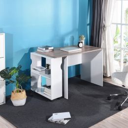 47.4" L Computer Desk with movable bookcase (Color: OAK & WHITE)