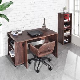 47.4" L Computer Desk with movable bookcase (Color: BROWN)