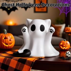 Halloween Ghost Figurine, Spooky Resin Ghost Statue, Cute Ghost Halloween Decoration for Home and Office Desktop Decor Display Ornaments (Color: Cat Ghost)