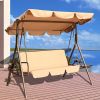 Outdoor 2-Seat Swing with Teapoy Weather Resistant Canopy Powder Coated Steel Frame Patio Swinging Hammock with  Stand and Removable Cushion