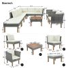 9-Piece Outdoor Patio Garden Wicker Sofa Set, Gray PE Rattan Sofa Set, with Wood Legs, Acacia Wood Tabletop, Armrest Chairs with Beige Cushions