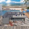 Patio Outdoor Furniture PE Rattan Wicker Conversation Set All-Weather Sectional Sofa Set with Table & Soft Cushions