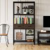 5 tier iron bookcase with 2 drawers; industrial tall bookshelf with 7 open storage shelves; freestanding display shelf with metal frame